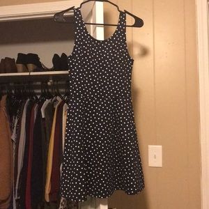 Blue and white polka dot skater dress